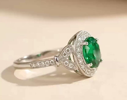 Tsavorite Garnet & Diamond Vintage Ring 18K White Gold