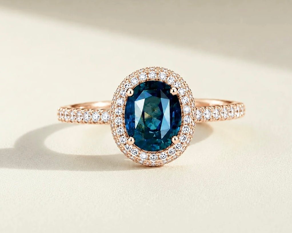 Teal Parti Sapphire Halo Ring - Ramzi & Co.®